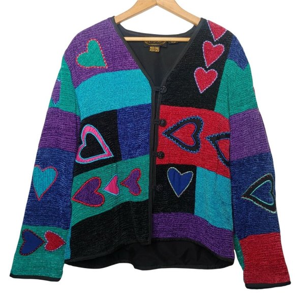 Alex Kim Jackets & Blazers - Alex Kim Wearable Art Women's Small Woven Patchwork Jacket Hearts Colorful Lined